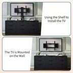 Commode moderne à 9 tiroirs, meuble TV avec support pour téléviseurs de 32 à 85 pouces, nombreux tiroirs de rangement, table console multimédia robuste, pour chambre ou salon, noire