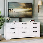 Commode moderne à 9 tiroirs, meuble TV avec support pour téléviseurs de 32 à 85 pouces, nombreux tiroirs de rangement, table console multimédia robuste, pour chambre ou salon, noire