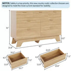 Commode Mid-Century Moderne à 7 tiroirs pour chambre - Commode en chêne de 119 cm de large avec poignées dorées - Armoire de rangement en bois cannelé - Polyvalente pour dressing