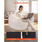 Fauteuil poire avec accoudoirs, revêtement en fausse fourrure douce et rembourrage en mousse haute densité, beige