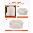 Fauteuil poire avec accoudoirs, revêtement en fausse fourrure douce et rembourrage en mousse haute densité, beige