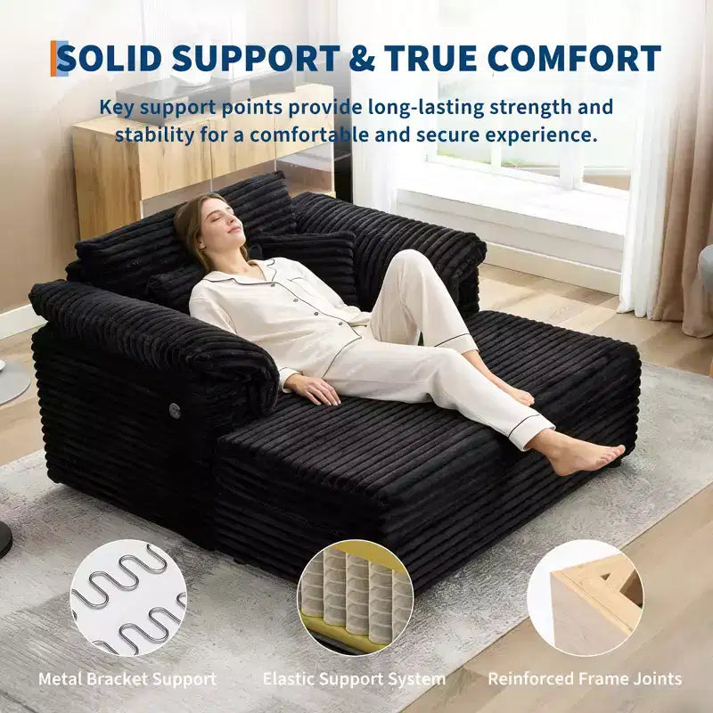 Chaise longue surdimensionnée pour l'intérieur, canapé-lit confortable en velours côtelé, coussins décoratifs, accoudoirs de soutien, pour salon, salle de cinéma, chambre à coucher