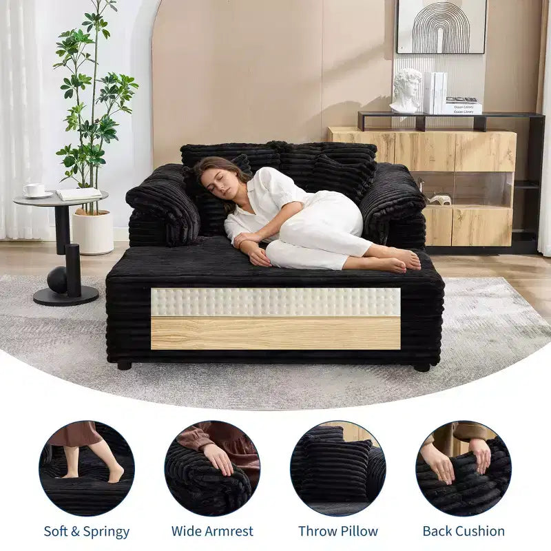 Chaise longue surdimensionnée pour l'intérieur, canapé-lit confortable en velours côtelé, coussins décoratifs, accoudoirs de soutien, pour salon, salle de cinéma, chambre à coucher