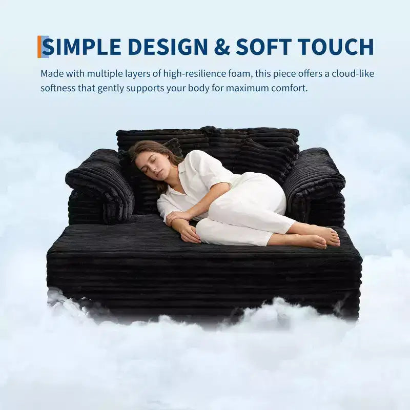 Chaise longue surdimensionnée pour l'intérieur, canapé-lit confortable en velours côtelé, coussins décoratifs, accoudoirs de soutien, pour salon, salle de cinéma, chambre à coucher