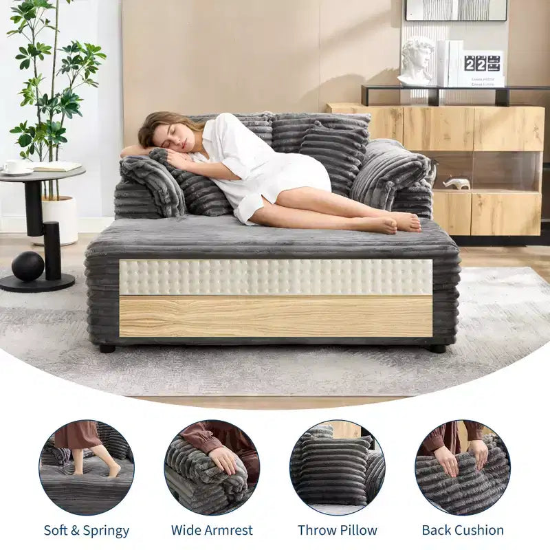 Chaise longue surdimensionnée pour l'intérieur, canapé-lit confortable en velours côtelé, coussins décoratifs, accoudoirs de soutien, pour salon, salle de cinéma, chambre à coucher