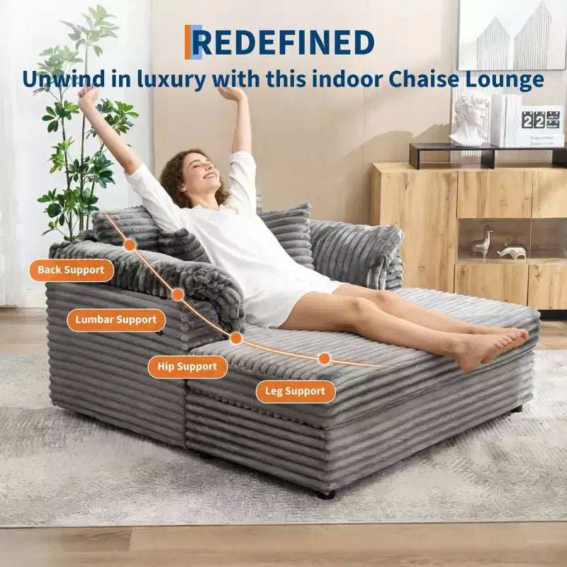 Chaise longue surdimensionnée pour l'intérieur, canapé-lit confortable en velours côtelé, coussins décoratifs, accoudoirs de soutien, pour salon, salle de cinéma, chambre à coucher