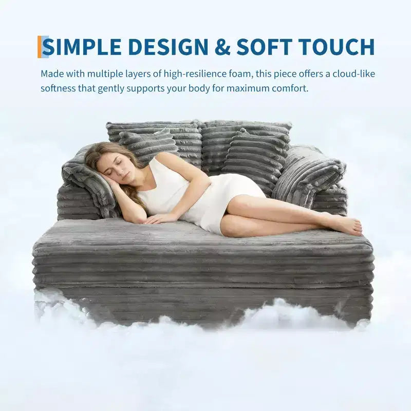 Chaise longue surdimensionnée pour l'intérieur, canapé-lit confortable en velours côtelé, coussins décoratifs, accoudoirs de soutien, pour salon, salle de cinéma, chambre à coucher