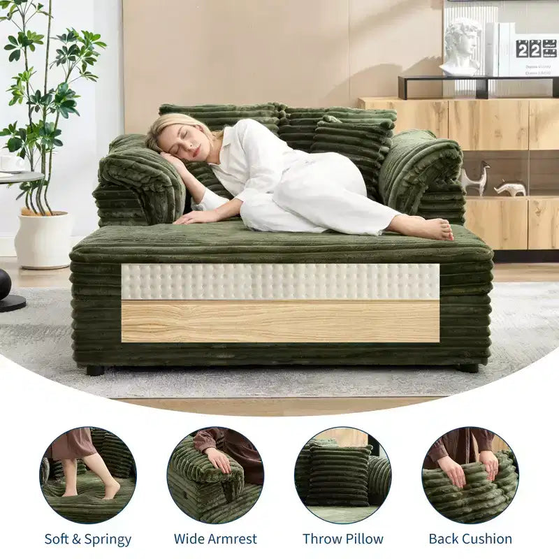 Chaise longue surdimensionnée pour l'intérieur, canapé-lit confortable en velours côtelé, coussins décoratifs, accoudoirs de soutien, pour salon, salle de cinéma, chambre à coucher