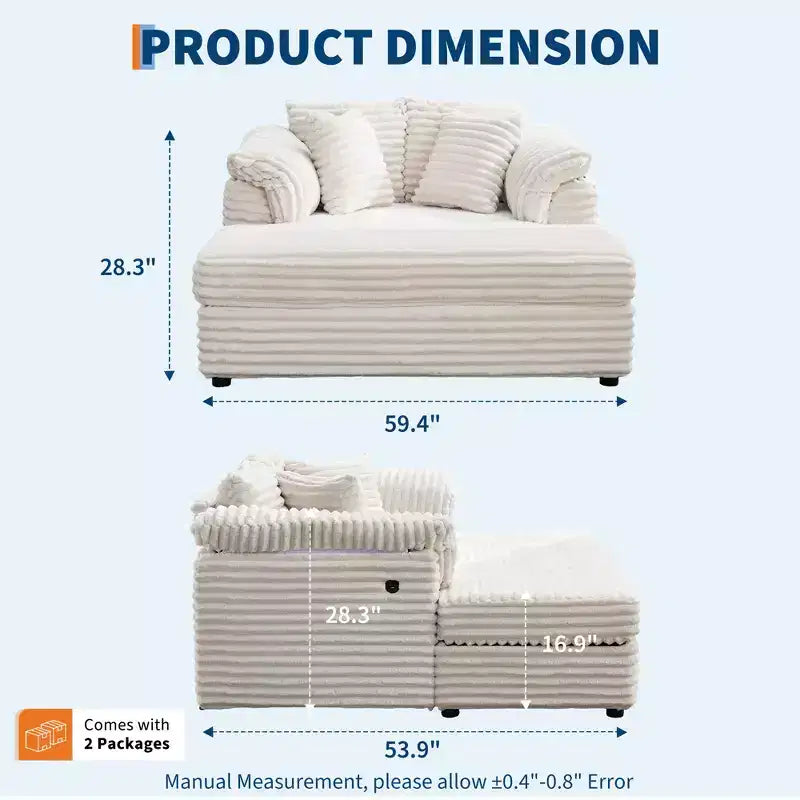 Chaise longue surdimensionnée pour l'intérieur, canapé-lit confortable en velours côtelé, coussins décoratifs, accoudoirs de soutien, pour salon, salle de cinéma, chambre à coucher