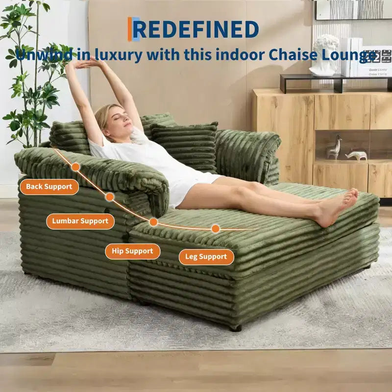 Chaise longue surdimensionnée pour l'intérieur, canapé-lit confortable en velours côtelé, coussins décoratifs, accoudoirs de soutien, pour salon, salle de cinéma, chambre à coucher