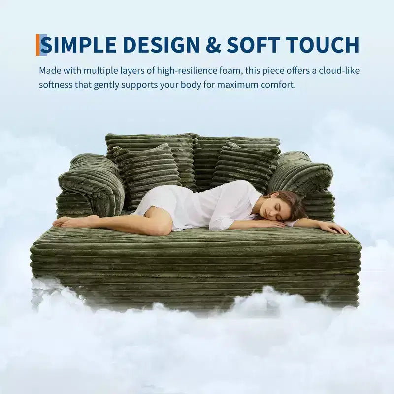 Chaise longue surdimensionnée pour l'intérieur, canapé-lit confortable en velours côtelé, coussins décoratifs, accoudoirs de soutien, pour salon, salle de cinéma, chambre à coucher