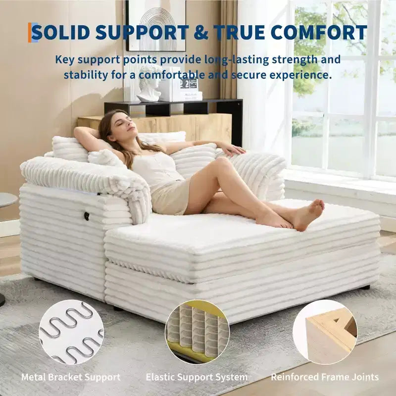 Chaise longue surdimensionnée pour l'intérieur, canapé-lit confortable en velours côtelé, coussins décoratifs, accoudoirs de soutien, pour salon, salle de cinéma, chambre à coucher