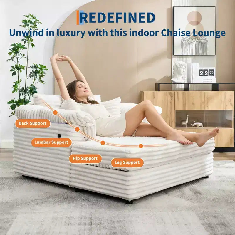 Chaise longue surdimensionnée pour l'intérieur, canapé-lit confortable en velours côtelé, coussins décoratifs, accoudoirs de soutien, pour salon, salle de cinéma, chambre à coucher