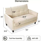 Causeuse moderne Dyonery – Structure en bois massif et revêtement doux avec coussin à ressorts, canapé compact à assise profonde pour chambre et salon