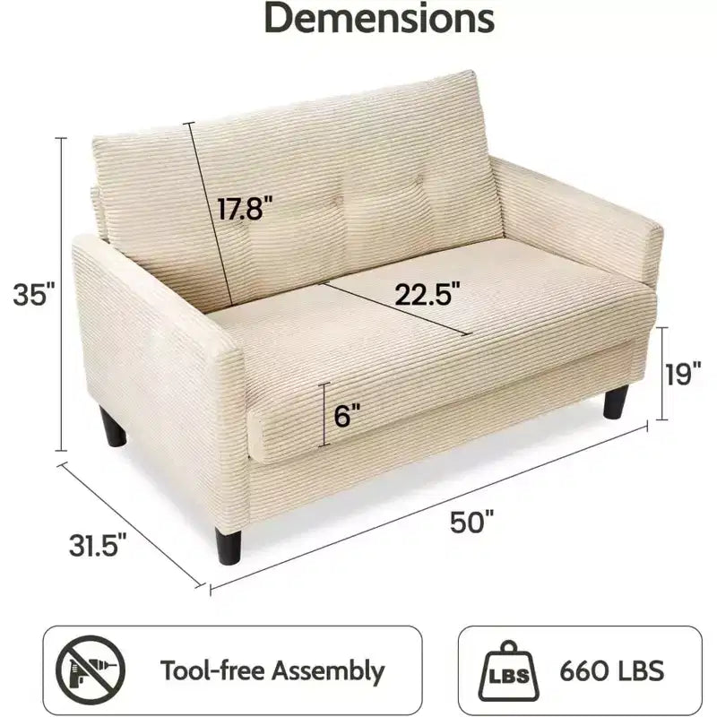 Causeuse moderne Dyonery – Structure en bois massif et revêtement doux avec coussin à ressorts, canapé compact à assise profonde pour chambre et salon