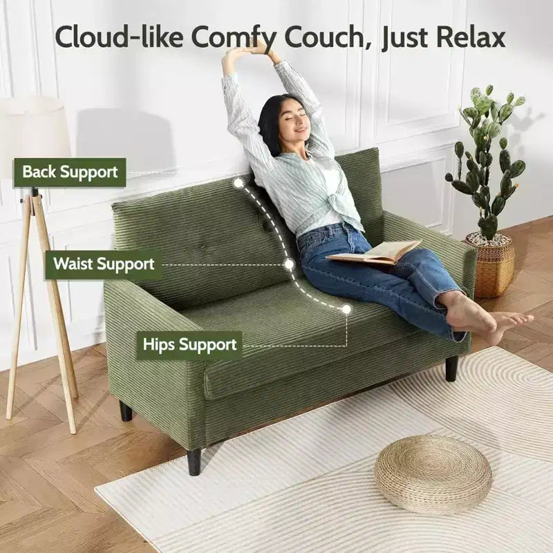 Causeuse moderne Dyonery – Structure en bois massif et revêtement doux avec coussin à ressorts, canapé compact à assise profonde pour chambre et salon