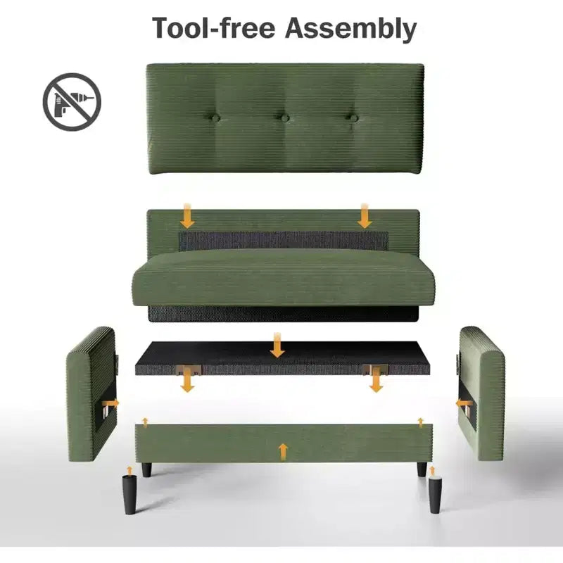 Causeuse moderne Dyonery – Structure en bois massif et revêtement doux avec coussin à ressorts, canapé compact à assise profonde pour chambre et salon