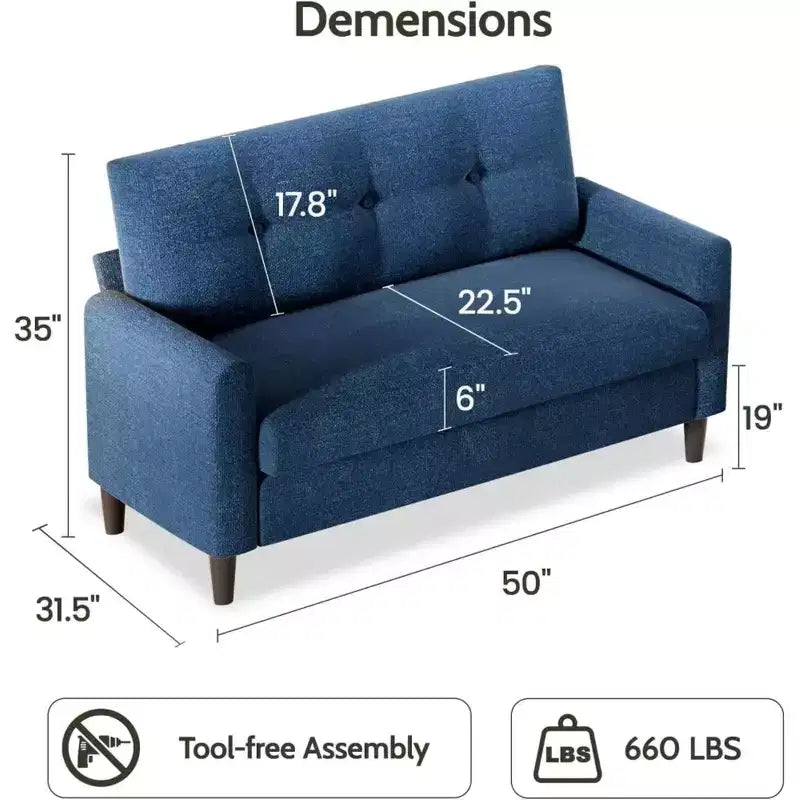 Causeuse moderne Dyonery – Structure en bois massif et revêtement doux avec coussin à ressorts, canapé compact à assise profonde pour chambre et salon