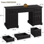 Dyonery 60 Bureau d'ordinateur de ferme avec station de recharge, bureau de direction avec tiroir et meuble de rangement pour le bureau à domicile, bois rustique