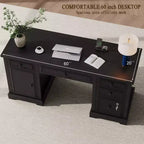 Dyonery 60 Bureau d'ordinateur de ferme avec station de recharge, bureau de direction avec tiroir et meuble de rangement pour le bureau à domicile, bois rustique