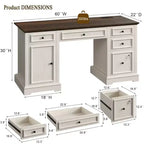 Dyonery 60 Bureau d'ordinateur de ferme avec station de recharge, bureau de direction avec tiroir et meuble de rangement pour le bureau à domicile, bois rustique
