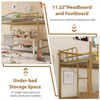 Lit mezzanine double avec échelle amovible et garde-corps de sécurité intégral, lit mezzanine double avec cadre en métal robuste d'une capacité de 180 kg, gain de place.