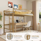 Lit mezzanine double avec échelle amovible et garde-corps de sécurité intégral, lit mezzanine double avec cadre en métal robuste d'une capacité de 180 kg, gain de place.