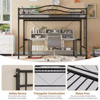 Lit mezzanine double avec échelle amovible et garde-corps de sécurité intégral, lit mezzanine double avec cadre en métal robuste d'une capacité de 180 kg, gain de place.