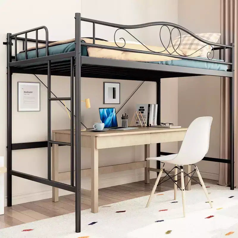 Loft Bed Twin Size with Removable Ladder & Full Safety Guardrail, Twin Loft Bed Heavy-Duty Metal Frame 400 Lbs Weight Capacity, Space Saving