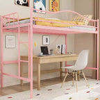 Lit mezzanine double avec échelle amovible et garde-corps de sécurité intégral, lit mezzanine double avec cadre en métal robuste d'une capacité de 180 kg, gain de place.