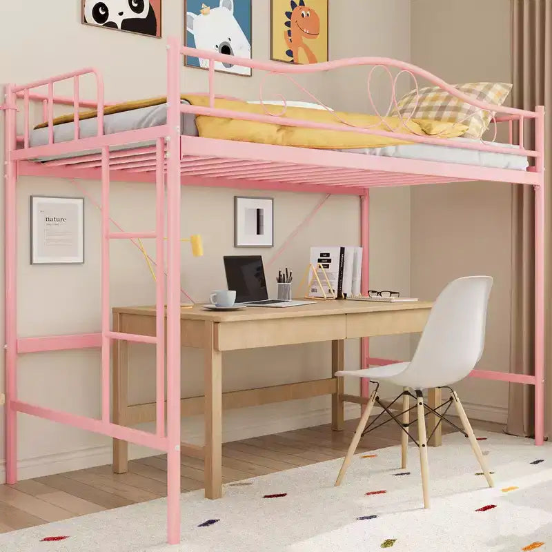 Lit mezzanine double avec échelle amovible et garde-corps de sécurité intégral, lit mezzanine double avec cadre en métal robuste d'une capacité de 180 kg, gain de place.