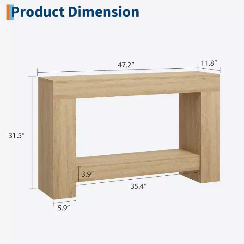 Table console à 2 niveaux 47 Farmhouse - Table d'entrée en bois avec rangement ouvert pour salon, couloir et entrée