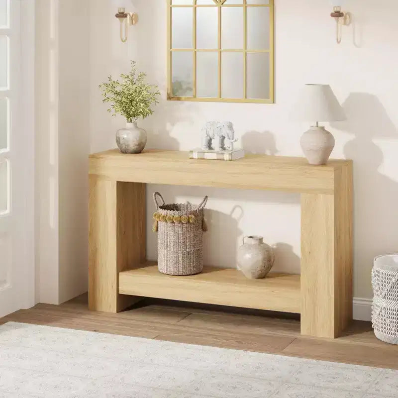 Table console à 2 niveaux 47 Farmhouse - Table d'entrée en bois avec rangement ouvert pour salon, couloir et entrée
