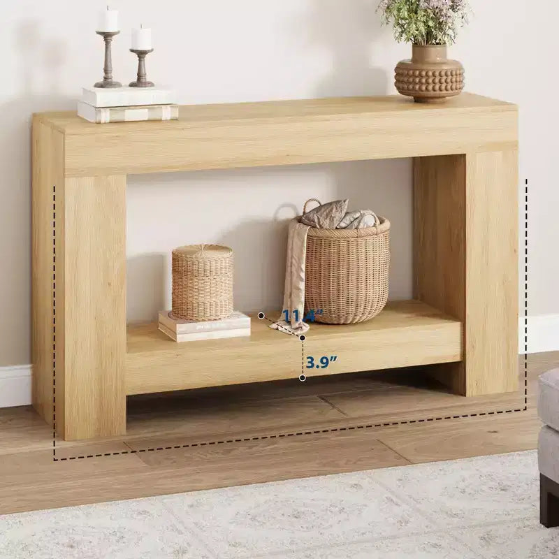 Table console à 2 niveaux 47 Farmhouse - Table d'entrée en bois avec rangement ouvert pour salon, couloir et entrée