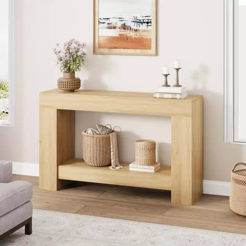 Table console à 2 niveaux 47 Farmhouse - Table d'entrée en bois avec rangement ouvert pour salon, couloir et entrée