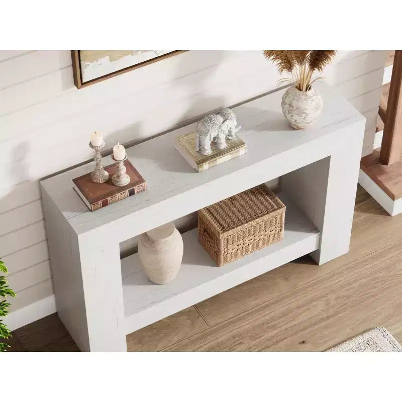 Table console à 2 niveaux 47 Farmhouse - Table d'entrée en bois avec rangement ouvert pour salon, couloir et entrée