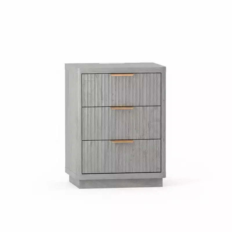 Mid Century Fluted Nightstand with 3 Drawers, Wood Bedside Table with Curved Edges, Modern End Table for Bedroom or Living Room