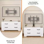 Meuble TV avec support pour téléviseurs de 32 à 75 pouces, console multimédia moderne avec 4 grands tiroirs, meuble de rangement blanc avec espace de rangement