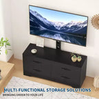 Meuble TV avec support pour téléviseurs de 32 à 75 pouces, console multimédia moderne avec 4 grands tiroirs, meuble de rangement blanc avec espace de rangement