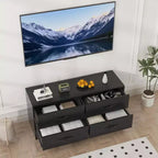 Meuble TV avec support pour téléviseurs de 32 à 75 pouces, console multimédia moderne avec 4 grands tiroirs, meuble de rangement blanc avec espace de rangement