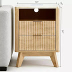 Table de chevet moderne avec station de charge | Petite table de chevet de 45 cm avec plateau effet marbre et 2 tiroirs | Table de chevet de chambre ou salon finition chêne