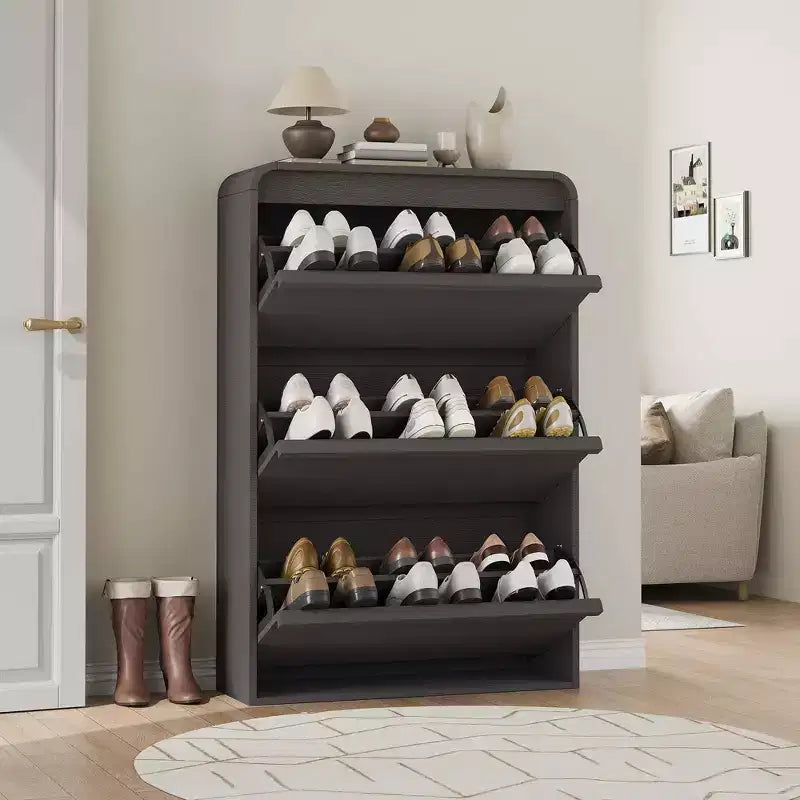 Meuble à chaussures en bois avec 3 tiroirs basculants, étagère réglable, rangement de chaussures caché pour entrée, couloir, salon