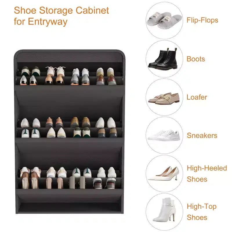 Meuble à chaussures en bois avec 3 tiroirs basculants, étagère réglable, rangement de chaussures caché pour entrée, couloir, salon