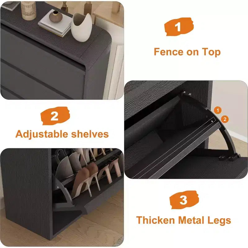 Meuble à chaussures en bois avec 3 tiroirs basculants, étagère réglable, rangement de chaussures caché pour entrée, couloir, salon