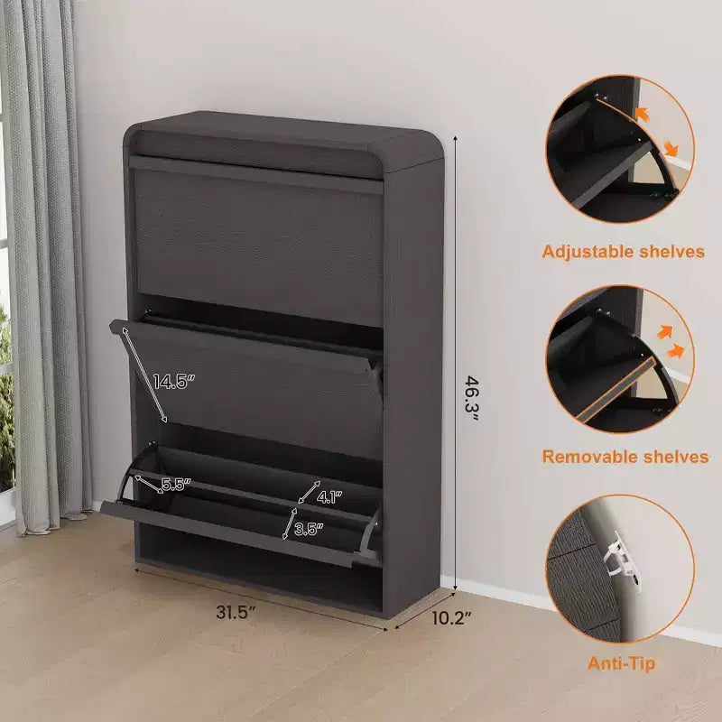 Meuble à chaussures en bois avec 3 tiroirs basculants, étagère réglable, rangement de chaussures caché pour entrée, couloir, salon