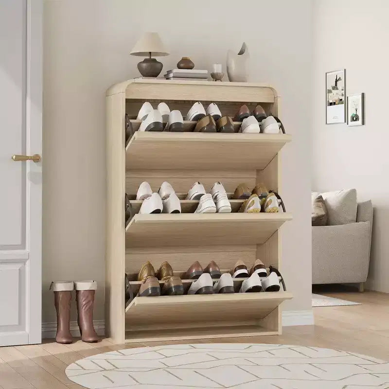Meuble à chaussures en bois avec 3 tiroirs basculants, étagère réglable, rangement de chaussures caché pour entrée, couloir, salon