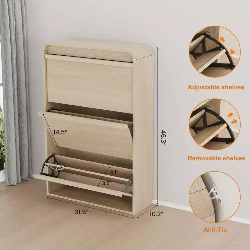 Meuble à chaussures en bois avec 3 tiroirs basculants, étagère réglable, rangement de chaussures caché pour entrée, couloir, salon