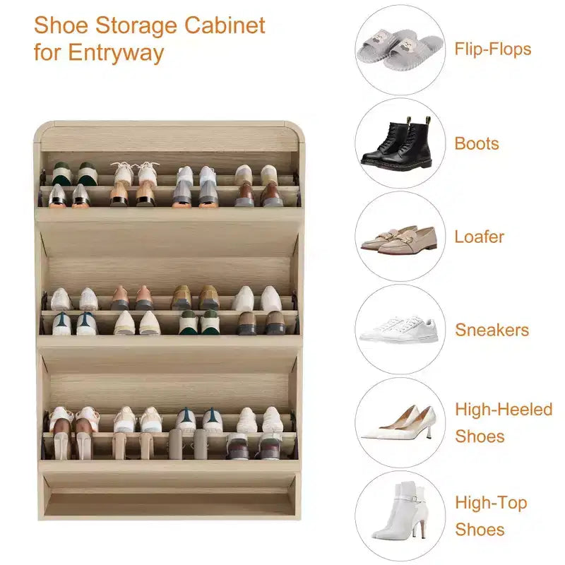 Meuble à chaussures en bois avec 3 tiroirs basculants, étagère réglable, rangement de chaussures caché pour entrée, couloir, salon