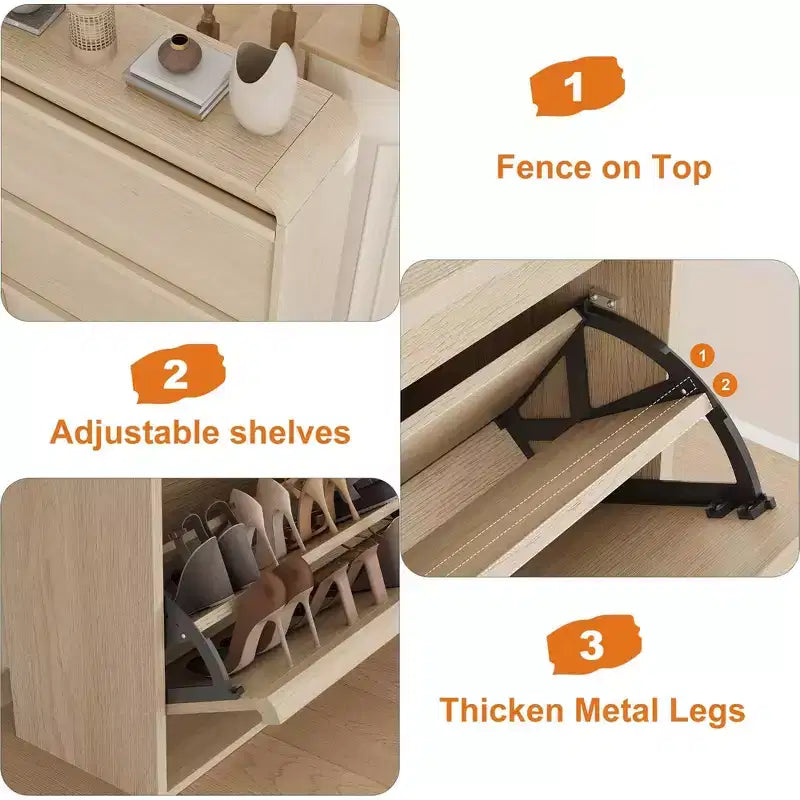 Meuble à chaussures en bois avec 3 tiroirs basculants, étagère réglable, rangement de chaussures caché pour entrée, couloir, salon