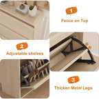 Meuble à chaussures en bois avec 3 tiroirs basculants, étagère réglable, rangement de chaussures caché pour entrée, couloir, salon
